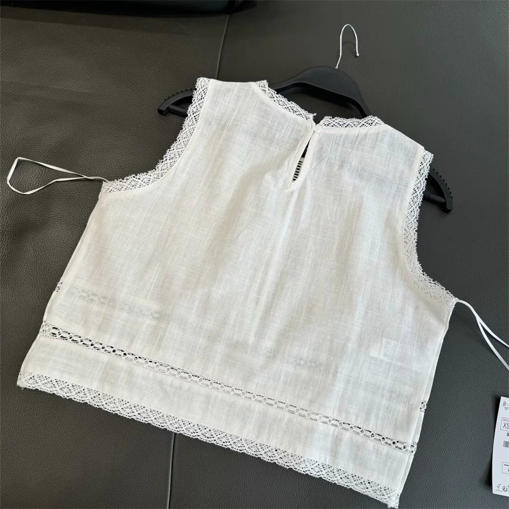 Taop&Za round neck sleeveless embroidered short top summer new women's fashion casual high waisted embroidered skirt