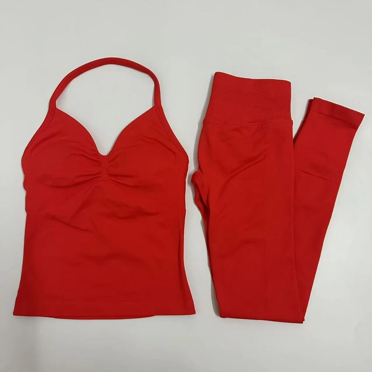 No Logo 2 Pieces Set Yoga Leggings Set Women Backless Tank Tops High Waist Scrunch Gym Suit Fitness Clothes Outfit Yoga Set