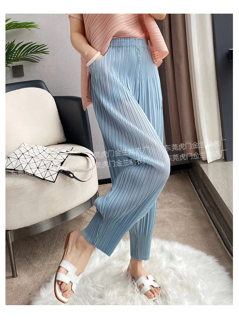 Miyake Life Pleated Pants Loose Harem Pants Women's Summer Thin Fashion Versatile Nine-minute Calf Pants