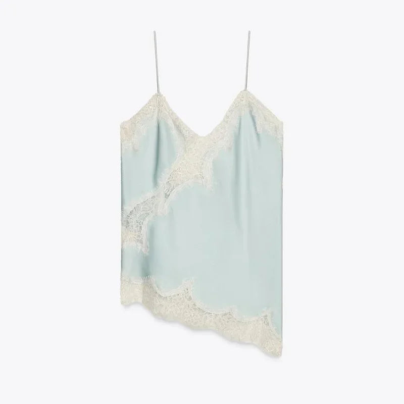 Y2K Sleeveless Backless Women Tank Tops Fashion Summer Lace Satin Patchwork Camisole Vest Chic New Evening Party Lady Top Street