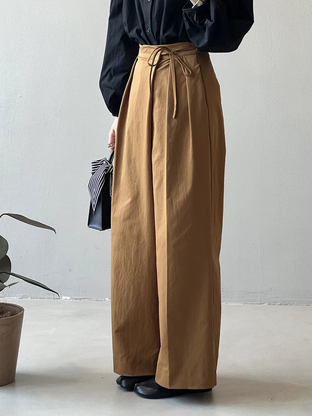 2024 Women Casual Wide Leg High Waist Pants Fashion Clothes Black Brown Pants Female Trousers