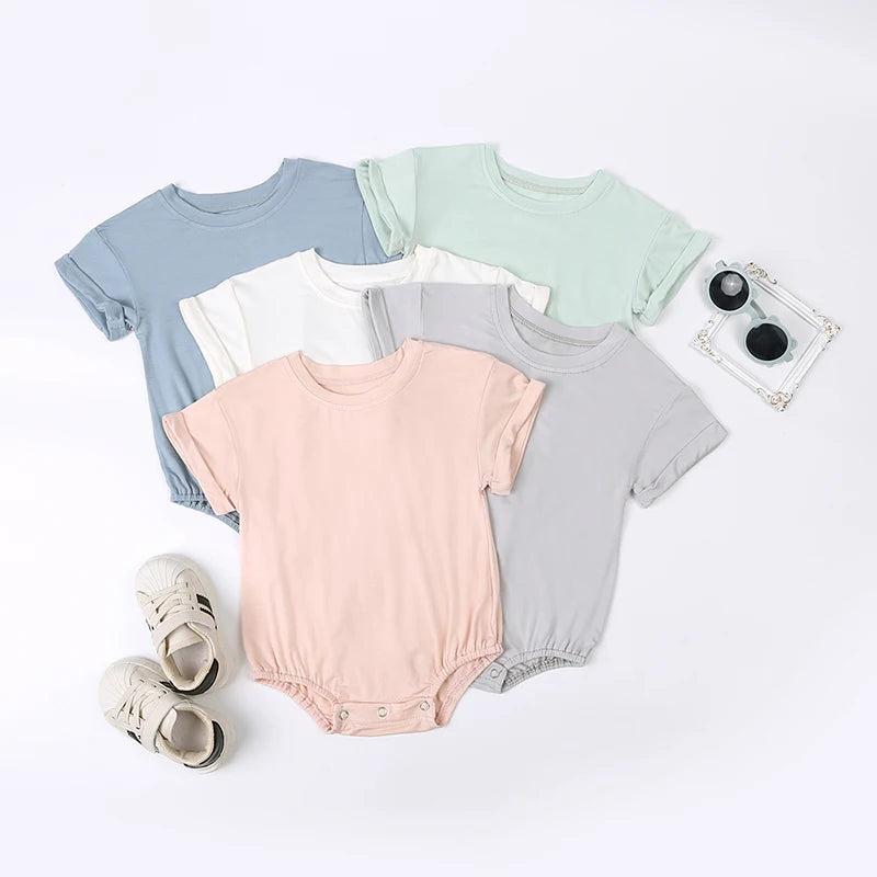 Summer Bamboo Fiber Baby Romper Solid Breathable Onesies 2025 Short Sleeve O-neck For Newborn Bodysuit Infant Jumpsuit Clothes