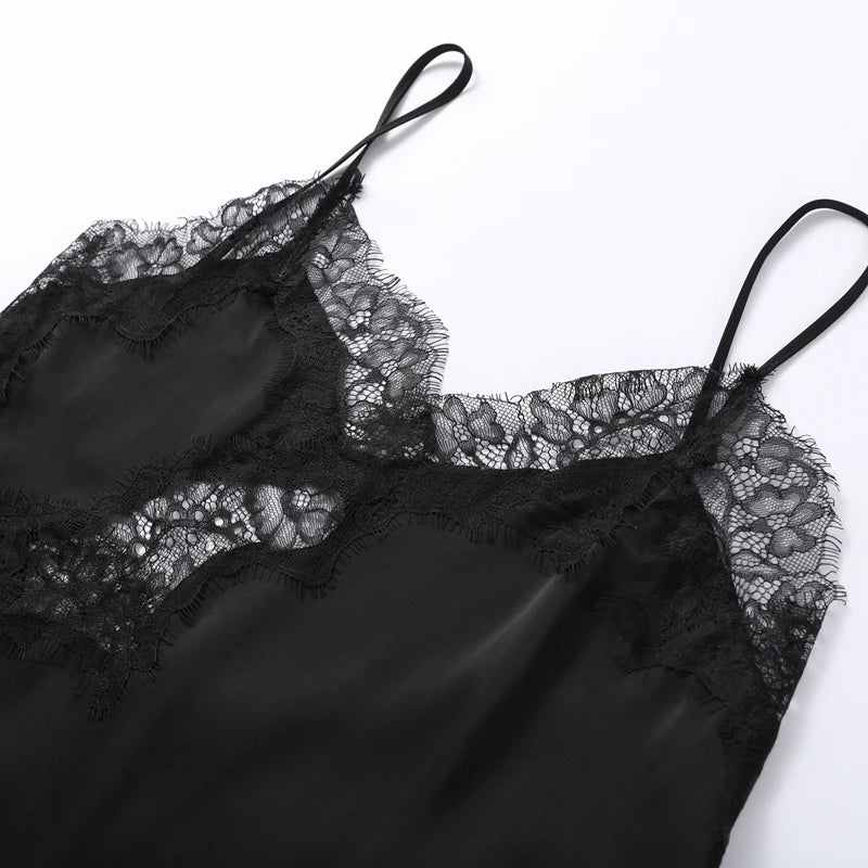 Sexy Lace Sling Tops Women Loose V Neck Sleeveless Backless See Through Top Female 2025 Summer Fashion Chic Solid Streetwears