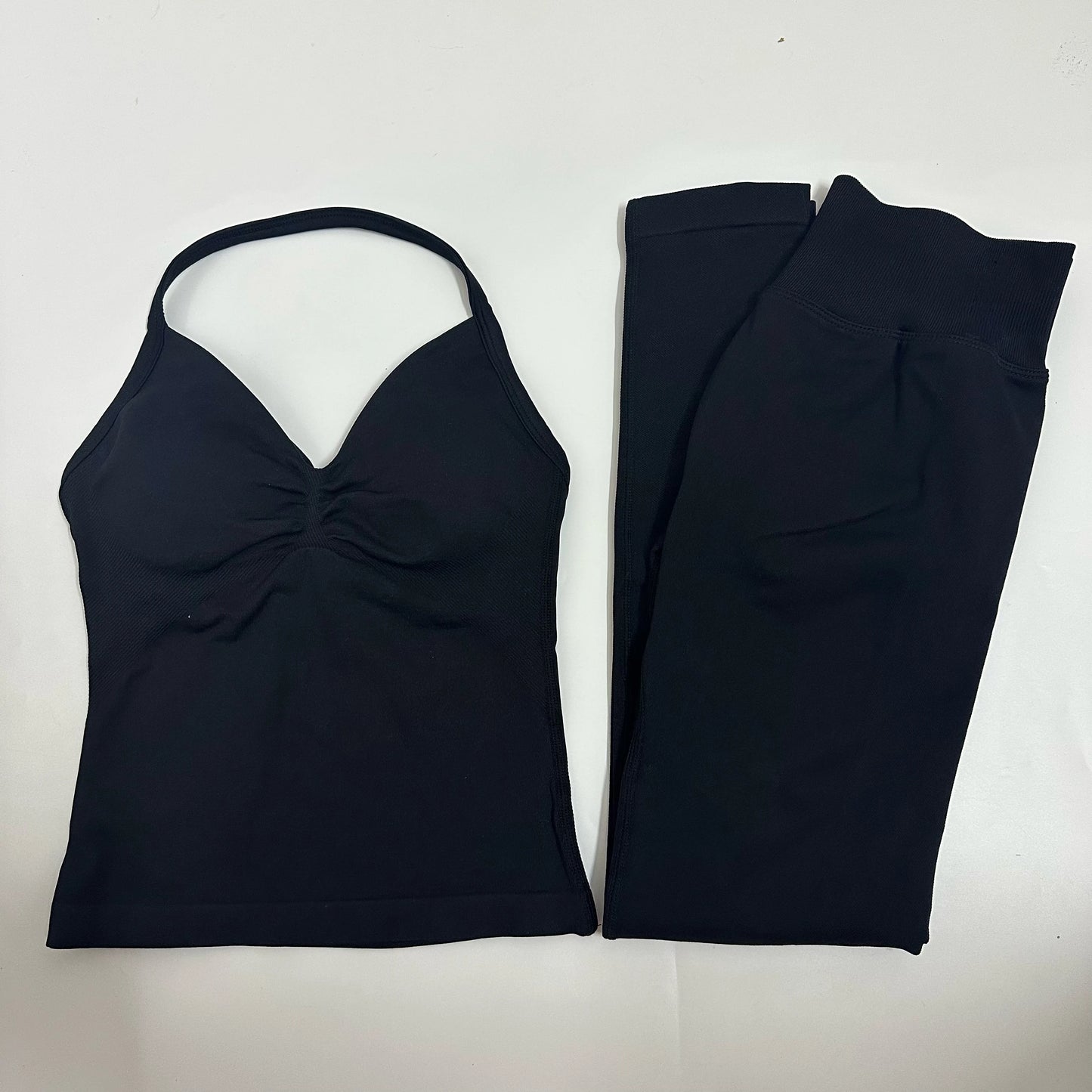 No Logo 2 Pieces Set Yoga Leggings Set Women Backless Tank Tops High Waist Scrunch Gym Suit Fitness Clothes Outfit Yoga Set