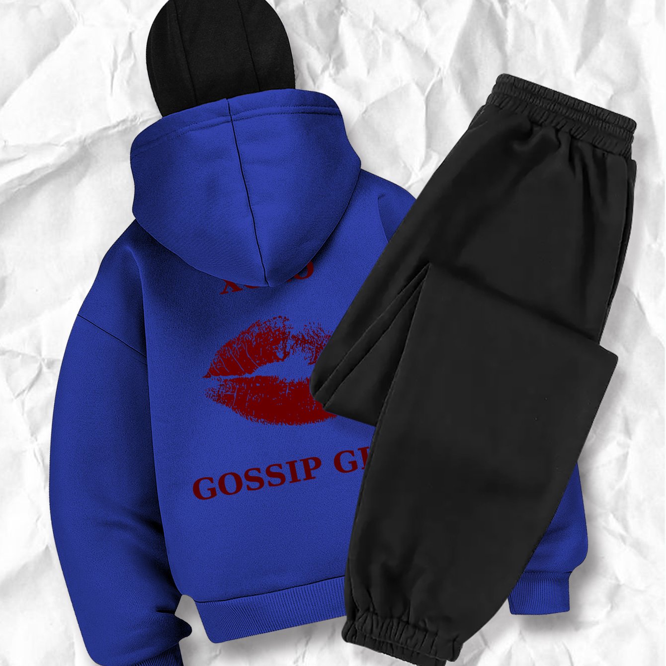 Women's fashion casual creative printed pattern s balaclava jacket and cuff drawstring s pants set, autumn and winter season items, Warm Suits For Women, Proper Winter Long Jacket Tracksuit For Women, Winter Suit For Women, W