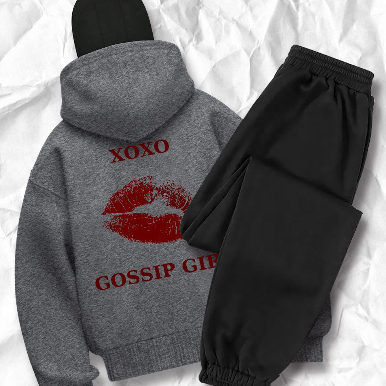 Women's fashion casual creative printed pattern s balaclava jacket and cuff drawstring s pants set, autumn and winter season items, Warm Suits For Women, Proper Winter Long Jacket Tracksuit For Women, Winter Suit For Women, W