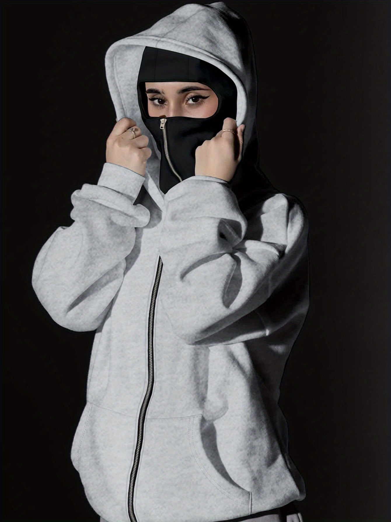 Women's fashion casual creative printed pattern s balaclava jacket and cuff drawstring s pants set, autumn and winter season items, Warm Suits For Women, Proper Winter Long Jacket Tracksuit For Women, Winter Suit For Women, W