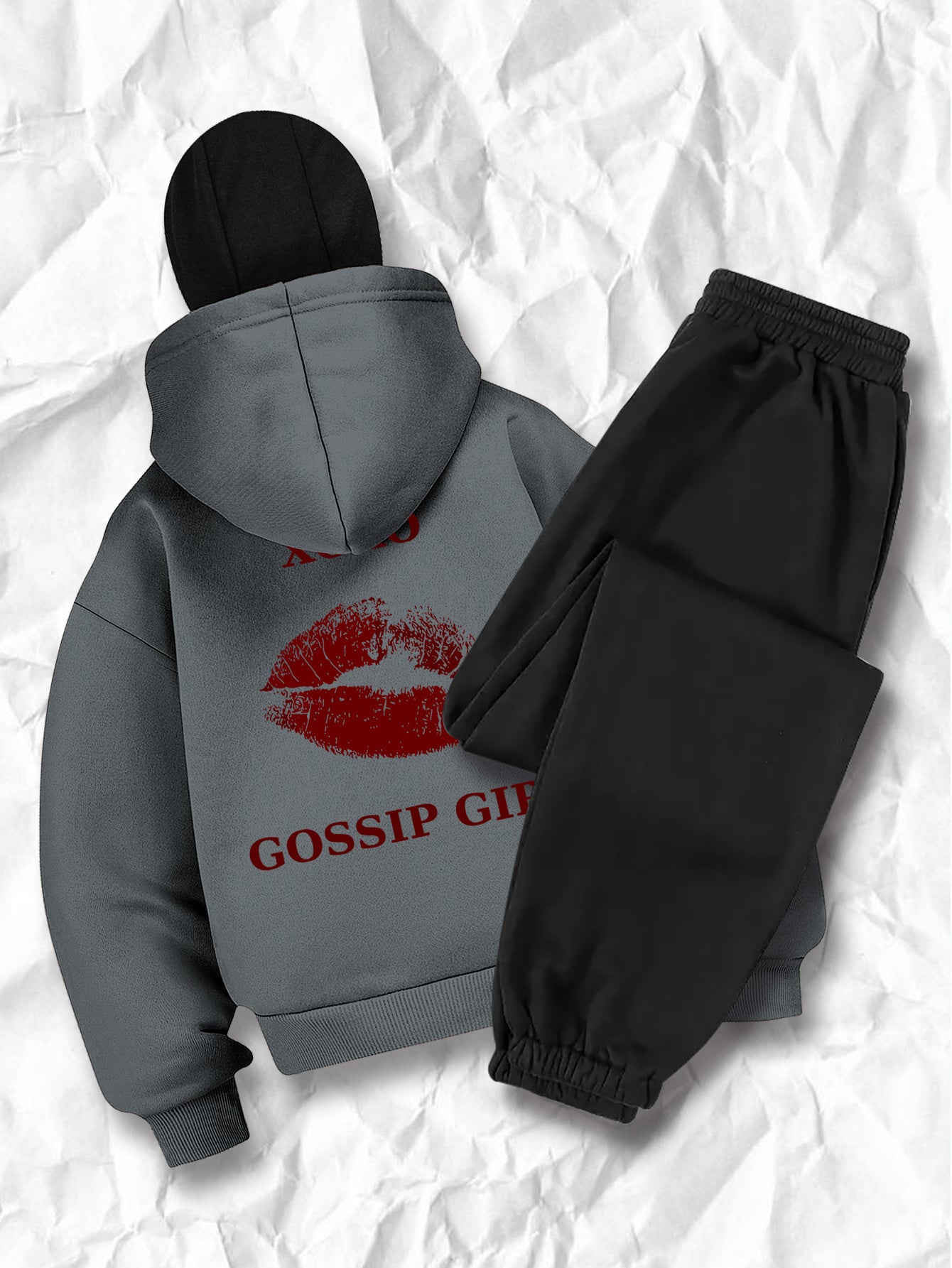 Women's fashion casual creative printed pattern s balaclava jacket and cuff drawstring s pants set, autumn and winter season items, Warm Suits For Women, Proper Winter Long Jacket Tracksuit For Women, Winter Suit For Women, W