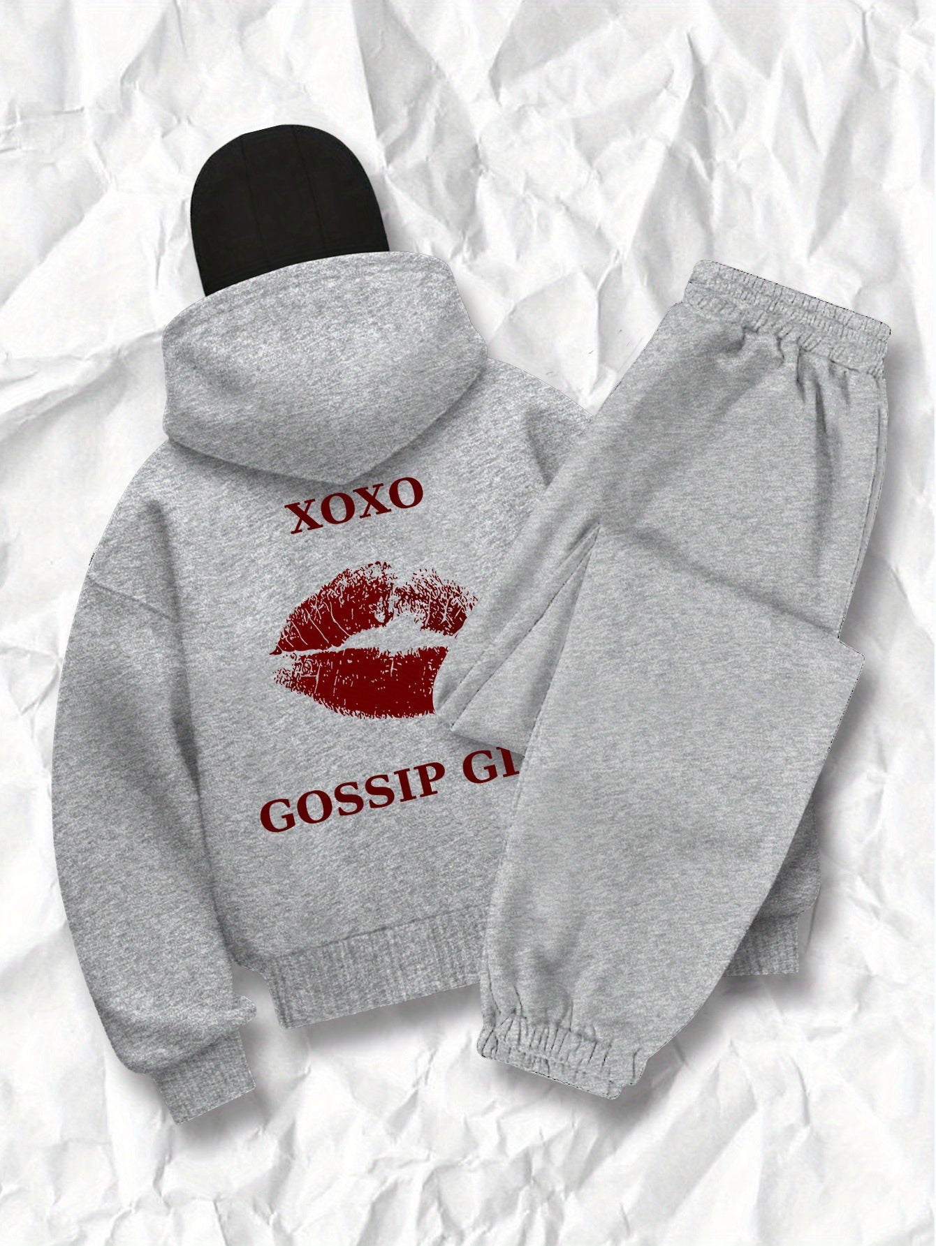 Women's fashion casual creative printed pattern s balaclava jacket and cuff drawstring s pants set, autumn and winter season items, Warm Suits For Women, Proper Winter Long Jacket Tracksuit For Women, Winter Suit For Women, W